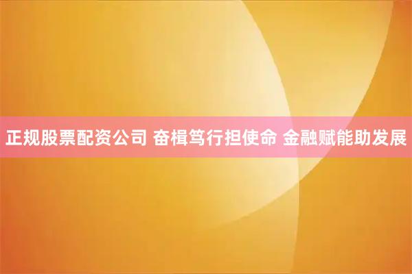 正规股票配资公司 奋楫笃行担使命 金融赋能助发展